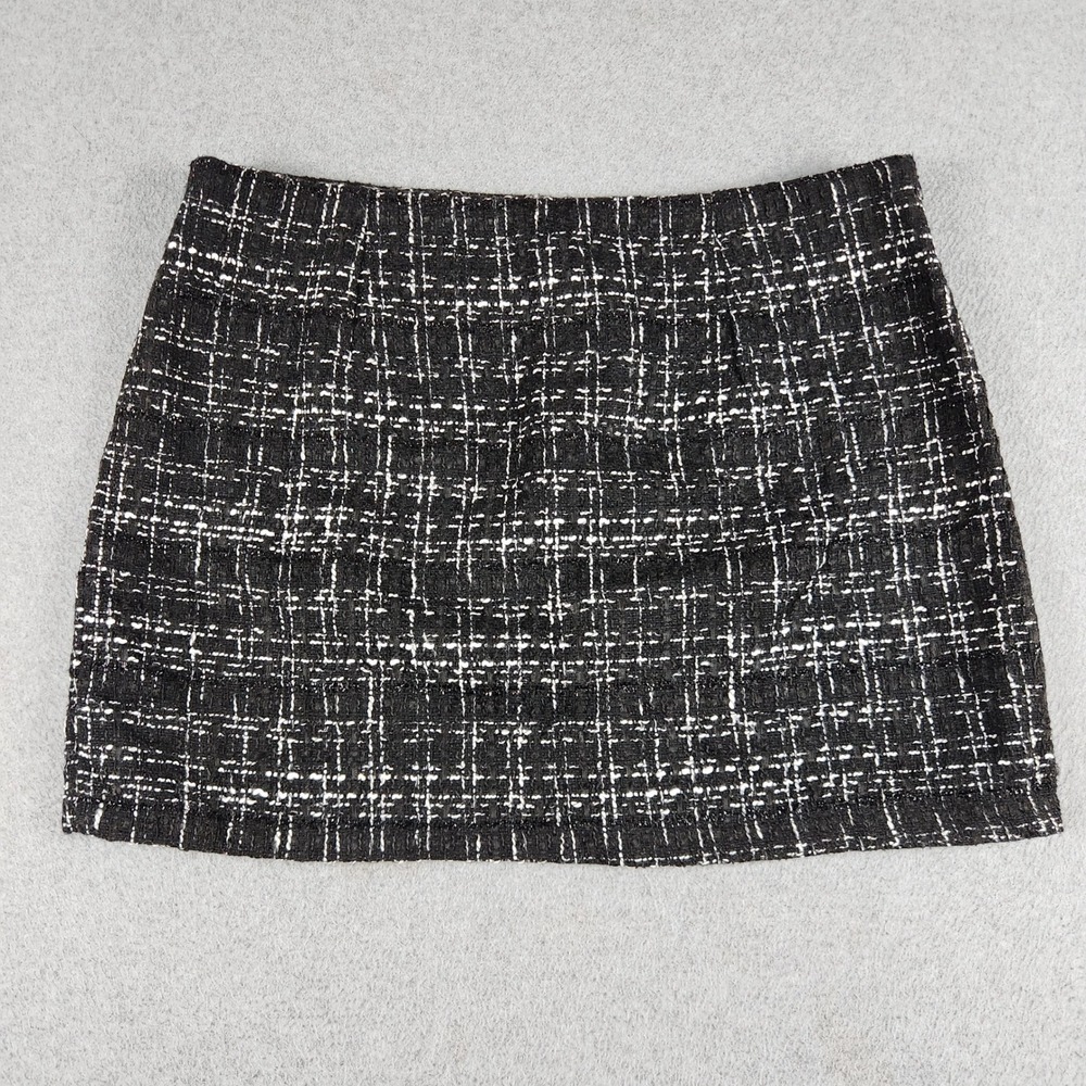 Womens Tweed Mini Skirt 2XL Black Textured Grid Wool Blend Lined Classic Fit